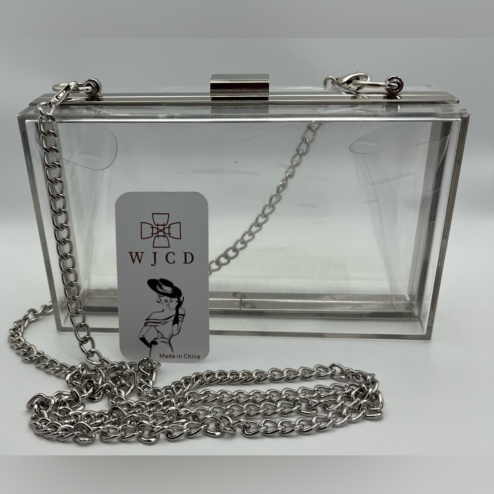 Clear Acrylic Box Clutch with Silver Chain